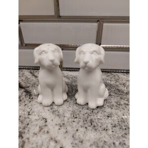 Salt and Pepper Shaker Set - White Ceramic Dogs